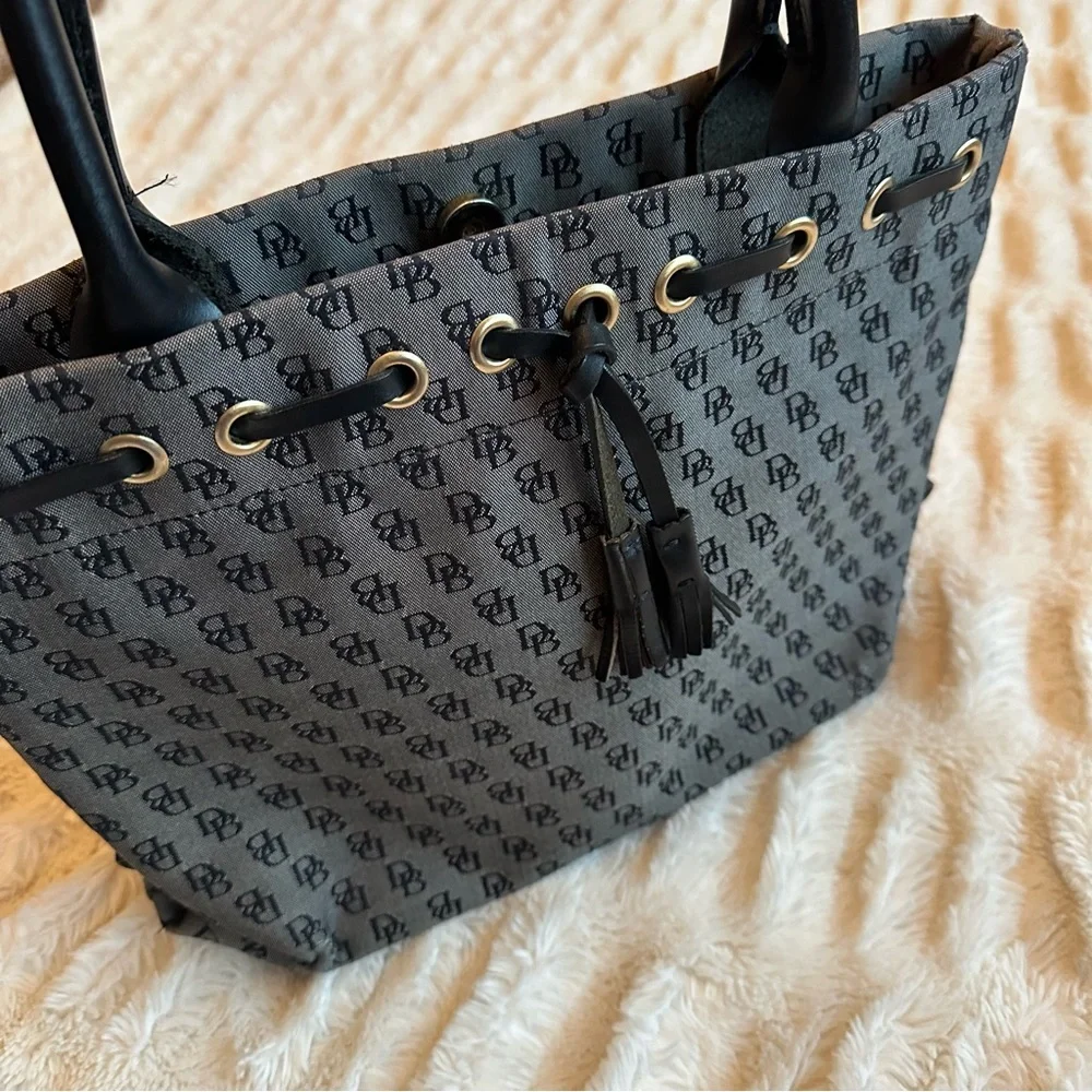 Y2K Vintage Dooney & Bourke Grey Black Monogram Handbag Canvas Shoulder Bag Tote - Picture 2 of 14